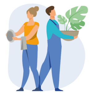 Illustration entretien plante et aide à la personne